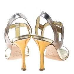 Pre Owned Sergio Rossi Gold Leather T Strap Sandals Size 37