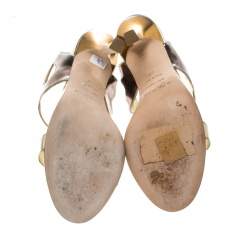 Pre Owned Sergio Rossi Gold Leather T Strap Sandals Size 37