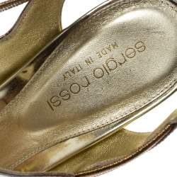 Pre Owned Sergio Rossi Gold Leather T Strap Sandals Size 37