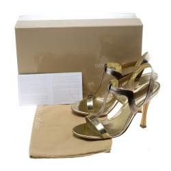 Pre Owned Sergio Rossi Gold Leather T Strap Sandals Size 37