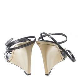 Pre Owned Sergio Rossi Beige/Metallic Grey Leather Strappy Wedge Sandals Size 38