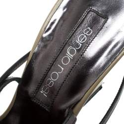 Pre Owned Sergio Rossi Beige/Metallic Grey Leather Strappy Wedge Sandals Size 38