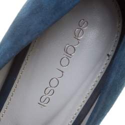 Pre Owned Sergio Rossi Blue Suede Wedge Pumps Size 37.5
