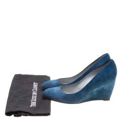 Pre Owned Sergio Rossi Blue Suede Wedge Pumps Size 37.5
