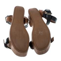 Sergio Rossi Black/Brown Leather Ankle Strap Wedge Sandals Size 40