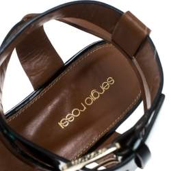 Sergio Rossi Black/Brown Leather Ankle Strap Wedge Sandals Size 40
