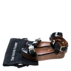 Sergio Rossi Black/Brown Leather Ankle Strap Wedge Sandals Size 40