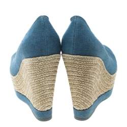 مملوكة مسبقًا صندل سيرجيو روسي نعل روكي إسبادريل نعل سميك كانفاس أزرق مقاس 36