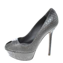 Sergio Rossi Grey Python Peep Toe Platform Pumps Size 36.5