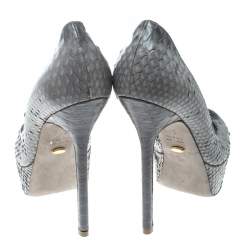 Sergio Rossi Grey Python Peep Toe Platform Pumps Size 36.5