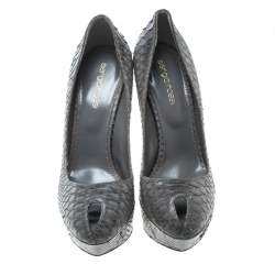 Sergio Rossi Grey Python Peep Toe Platform Pumps Size 36.5