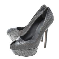 Sergio Rossi Grey Python Peep Toe Platform Pumps Size 36.5