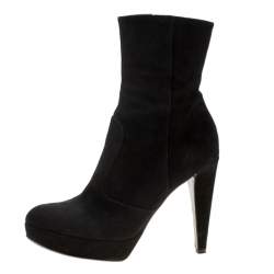 Sergio Rossi Black Suede Platform Ankle Boots Size 36.5