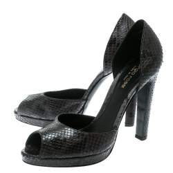 Pre Owned حذاء كعب عالي سيرجيو روسي دورسيه جلد ثعبان أسود مقاس 37.5