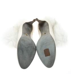 Pre Owned Sergio Rossi Cream Leather With Fur Trim Ankle Boots Size 40.5