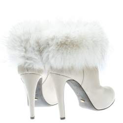 Pre Owned Sergio Rossi Cream Leather With Fur Trim Ankle Boots Size 40.5