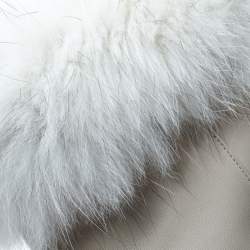 Pre Owned Sergio Rossi Cream Leather With Fur Trim Ankle Boots Size 40.5