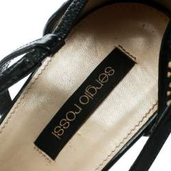 Pre Owned Sergio Rossi Black/Beige Leather And Mesh Strappy Sandals Size 40