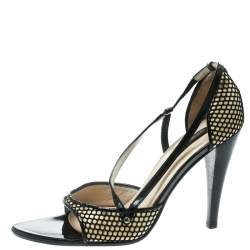 Pre Owned Sergio Rossi Black/Beige Leather And Mesh Strappy Sandals Size 40