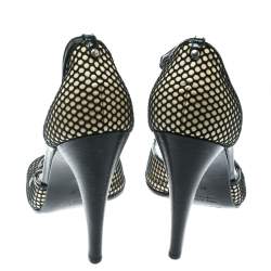 Pre Owned Sergio Rossi Black/Beige Leather And Mesh Strappy Sandals Size 40