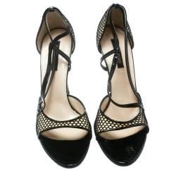 Pre Owned Sergio Rossi Black/Beige Leather And Mesh Strappy Sandals Size 40