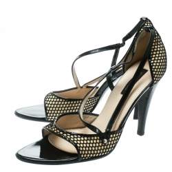 Pre Owned Sergio Rossi Black/Beige Leather And Mesh Strappy Sandals Size 40