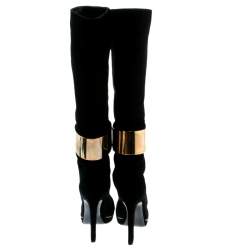 Pre Owned Sergio Rossi Black Suede Metal Cuff Boots Size 40.5