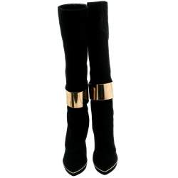 Pre Owned Sergio Rossi Black Suede Metal Cuff Boots Size 40.5