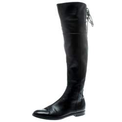 Pre Owned بوت سيرجيو روسي جلد أسود للركبة مقاس 37.5