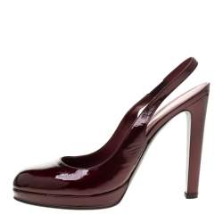 مملوكة مسبقًا Sergio Rossi Burgundy Patent Leather Slingback Platform Pumps Size 39.5