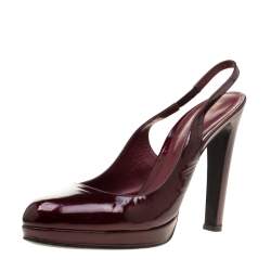 مملوكة مسبقًا Sergio Rossi Burgundy Patent Leather Slingback Platform Pumps Size 39.5