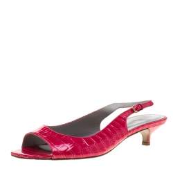 Sergio Rossi Red Croc Embossed Leather Slingback Open Toe Sandals Size 38