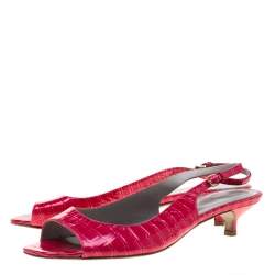 Sergio Rossi Red Croc Embossed Leather Slingback Open Toe Sandals Size 38