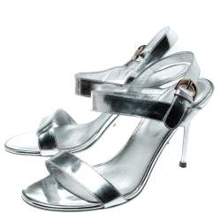 Pre Owned صندل سيرجيو روسي سير كاحل مقدمة مفتوحة فضي ميالك مقاس 37