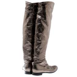 مملوكة مسبقًا حذاء بوت سيرجيو روسي طول ركبة جلد رمادي ميتالك مقاس 39