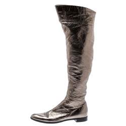 مملوكة مسبقًا حذاء بوت سيرجيو روسي طول ركبة جلد رمادي ميتالك مقاس 39