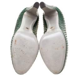 Pre Owned حذاء كعب عالي سيرجيو روسي نعل سميك جلد ثعبان أخضر مقاس 40