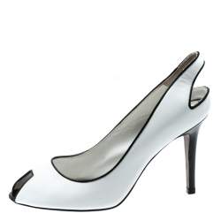 Pre Owned Sergio Rossi Monochrome Leather Peep Toe Slingback Sandals Size 38