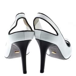 Pre Owned Sergio Rossi Monochrome Leather Peep Toe Slingback Sandals Size 38