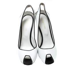 Pre Owned Sergio Rossi Monochrome Leather Peep Toe Slingback Sandals Size 38