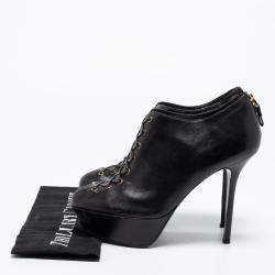 Pre Owned حذاء بوت سيرجيو روسي نعل سميك أربطة جلد أسود مقاس 37