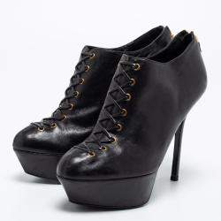 Pre Owned حذاء بوت سيرجيو روسي نعل سميك أربطة جلد أسود مقاس 37