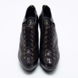 Pre Owned حذاء بوت سيرجيو روسي نعل سميك أربطة جلد أسود مقاس 37