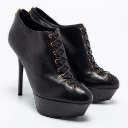 Pre Owned حذاء بوت سيرجيو روسي نعل سميك أربطة جلد أسود مقاس 37