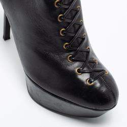 Pre Owned حذاء بوت سيرجيو روسي نعل سميك أربطة جلد أسود مقاس 37