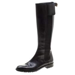 Pre Owned Sergio Rossi Black Leather And Elastic Detail Knee Length Boots Size 37