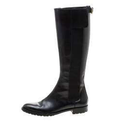 Pre Owned Sergio Rossi Black Leather And Elastic Detail Knee Length Boots Size 37