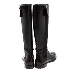 Pre Owned Sergio Rossi Black Leather And Elastic Detail Knee Length Boots Size 37