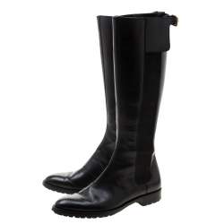 Pre Owned Sergio Rossi Black Leather And Elastic Detail Knee Length Boots Size 37