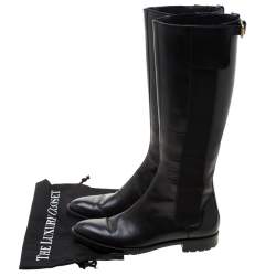 Pre Owned Sergio Rossi Black Leather And Elastic Detail Knee Length Boots Size 37